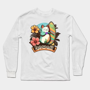 Chonky Kawaii Surf Kitty Long Sleeve T-Shirt